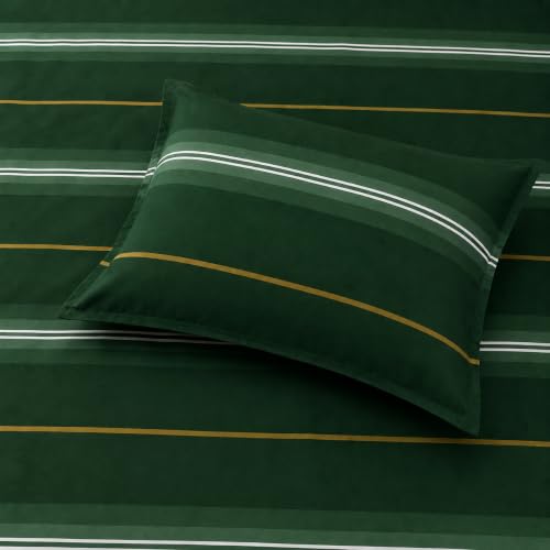 Image of 300 TC Cotton Feel Printed Bedsheet for Double Bed Set || 1 Double Bed Bedsheet Cotton with 2 Pillow Covers (8.3 x 7.5 Feet, Green Stripes)