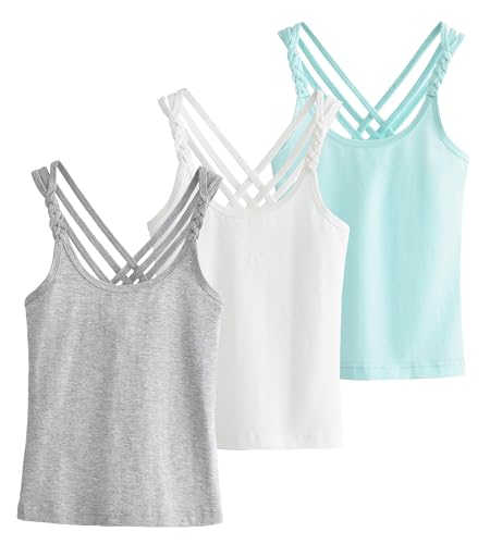 Image of SEAUR Kids Girls Cami Tank Top Criss Cross Back Camisoles Sleeveless Undershirts