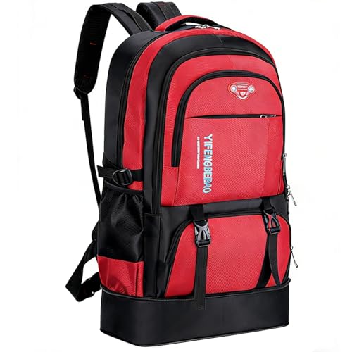 Wesoke 65L Wanderrucksack Schwarz, Erweiterbare Reise-Wander-Tagesrucksäcke, großer Campingrucksack für Herren Damen, faltbarer leichter Outdoor-Sportrucksack für Klettertouren, Rot
