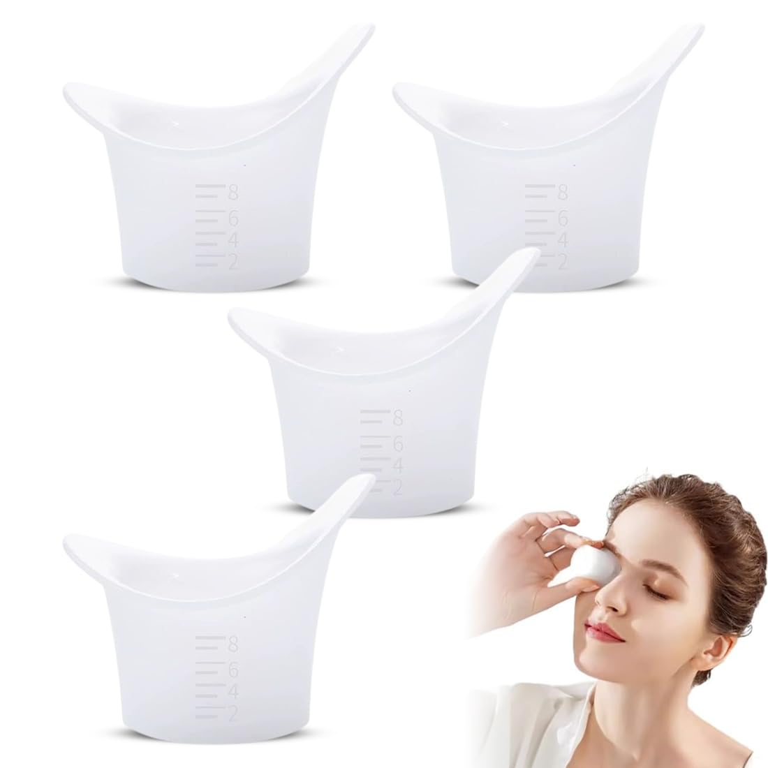 Soluzioni per lavaggio occhi,Confezione da 4 bicchieri lavaocchi portatili da 8 ml, riutilizzabili, portatili, in plastica, per la pulizia e la cura degli occhi.