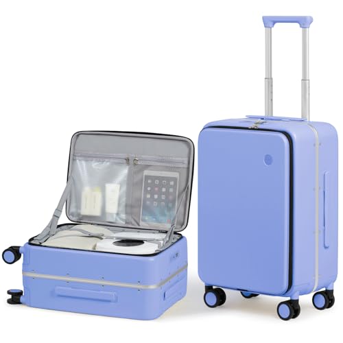 Image of mixi 20 Inch Carry On Luggage 22x14x9 Airline Approved PC Hard Shell Suitcase Top Opening Aluminum Frame Travel Suitcases with Wheels, Lilac Purple