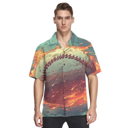 Feu de baseball enflammé chemise hawaïenne homme anti-chaleur pour été