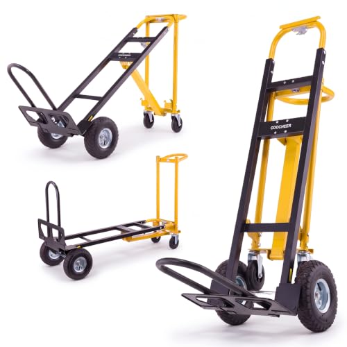 1000 LBS Heavy Duty Steel Convertible Hand Truck Dolly Cart, 3-in-1 Folding Hand Truck, Portable Hand Cart with Big Wheels, Multi-Position Utility Moving Dolly for Furniture, Yellow