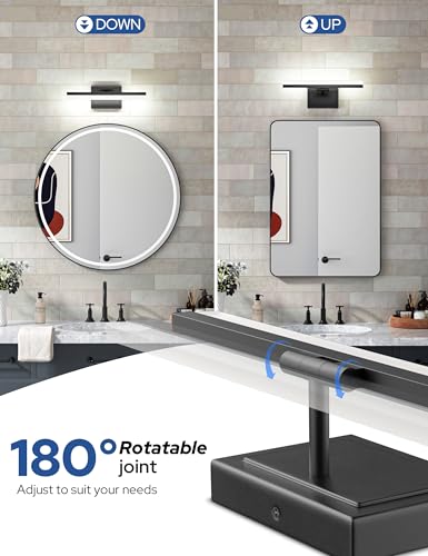 Image of VOLISUN Modern Bathroom Vanity Light 15.7 inch, 20W Dimmable 5CCT Led Bathroom Light Fixture Over Mirror, Black Bar Vanity Light for Bathrooms Mirror Cabinets Bedroom-ETL Certificated