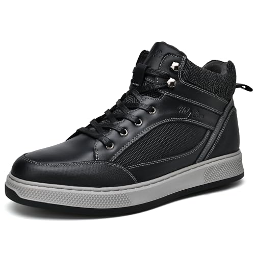 Men's Black Leather Sneaker Boots Casual Oxford Boot Comfy Shoes for Men Mid-Top Lace Up Fashion Shoe 10.5