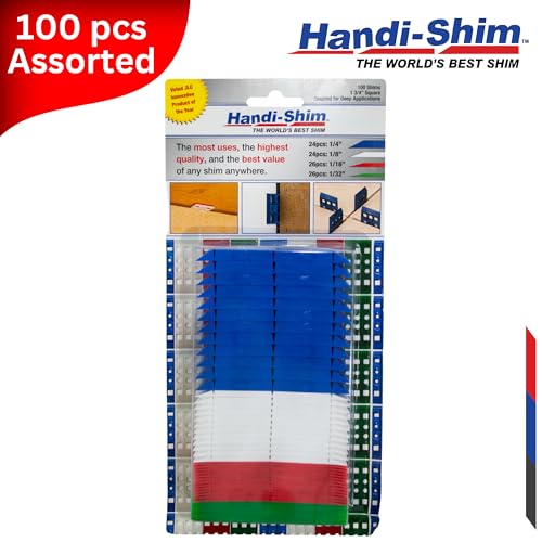 Image of Plastic Construction Shims & Spacers Variety Pack - Assorted 4 Thicknesses (1 /32, 1 /16, 1 /8, 1 /4-Inch) (100 Count)