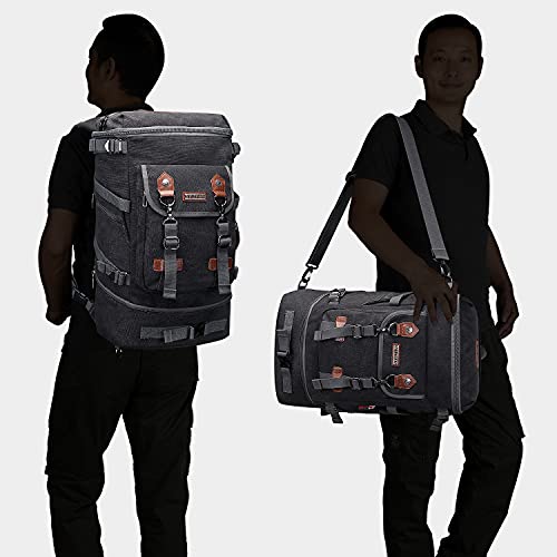 WITZMAN Travel Backpack for Men Women Canvas Backpack Carry on Luggage Rucksack Convertible Duffel Bag Large (A568 Black)