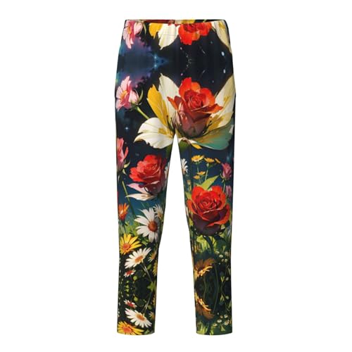 Pajama Pants Pajama Bottoms with Elastic Waistband Sleepwear Lounge Pants, Rose Sunflowers Starry Sky