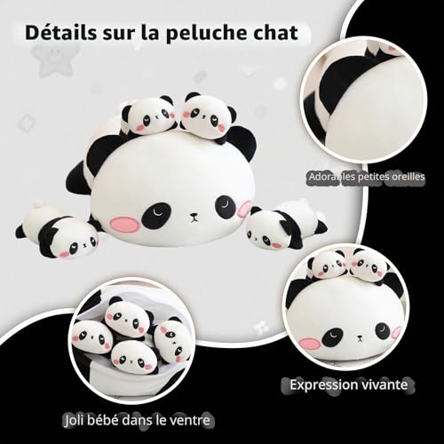 Panda peluche anti-perte avec 4 bébés peluches intégrées