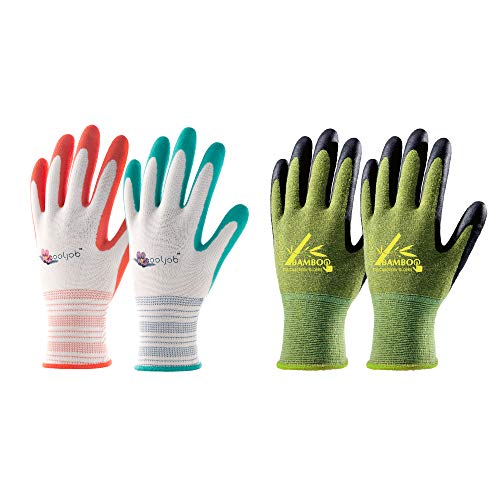 COOLJOB 6 Pairs Gardening Gloves for Women, 2 Pairs Bamboo Working Gloves, Outdoor Protective Touch Screen, M and L sizes Fit Most