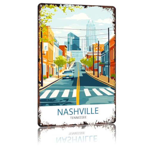 HSFHXY Nashville Tennessee 8x12 Inch Vintage Aluminum Metal Tin Signs-For Living Room Kitchen Patio...