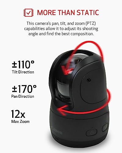 Image of Canon PowerShot Pick, Active Tracking PTZ Camera (Black) - Built-in Wi-Fi, USB-C Charging, Voice-Activated Operation, Automatic Subject Tracking, Remote Shooting & Playback, Portable, Lightweight