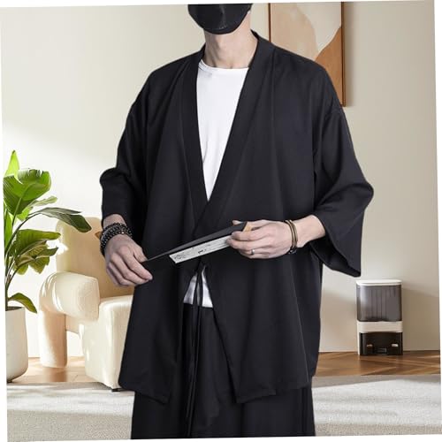 Men's Japanese Kimono, Japanese Style Two-Piece Suit Cotton Bathrobe Pajamas Kimono Bathrobes Sleepwear for Couple, M4