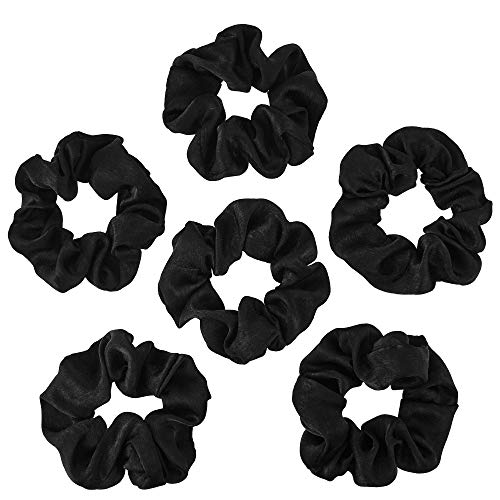 Hair Silk Scrunchies Satin Elastic Hair Bands Velvet Scrunchy Chiffon Hair Ties Ropes Scrunchie for Women Girls Hair Accessories (Satin 1-Black 6PCS)