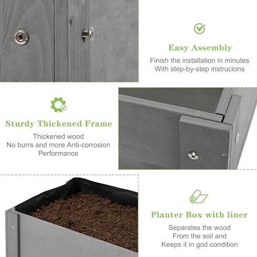 Image of Raised Garden Bed with Legs, 31x16x31'', Outdoor Wood Elevated Planter Box, Grey Cedar, Thick Legs, w /Liner