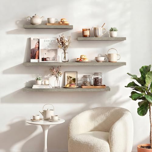 Image of Dreamland 30 Inches Floating Shelves for Wall, 9.3 inch Deep Long Floating Shelves Set of 2, Large Display & Storage Shelf, Wall Shelf for Bathroom Bedroom Living Room Kitchen Office, Grey