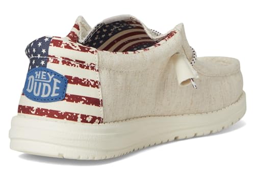 Image of Hey Dude Wally Patriotic Slip-On Casual Shoes for Men and Women - Canvas Upper - Textile Lining - Moc Toe Off-White Patriotic EU 38 (US Women's 7) Medium