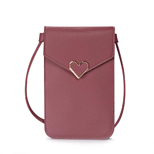 Flyglobal Mini Sac à bandoulière de Téléphone Portable avec Fenêtre pour Femme, Pochette Petite en Cuir Transparent avec Écran Tactile, Portefeuille Multifonction pour Monnaie Carte Clés (Rose foncé)