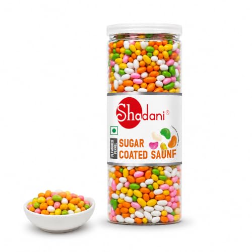 Image of Shadani Sugar Coated Saunf (Can Of 270g), Colourful Mouth Fresheners | After Meal Saunf Mukhwas | Colorful Aromatic Fennel Seed | Sweet Crunchy Fennel Mouth Freshener | Colorful After-Meal Indian Snack (2)