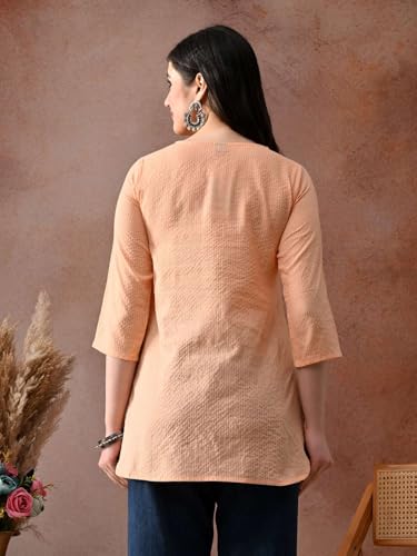 Image of Amazon Brand - Tavasya Women Pure Cotton Katha Plain Short Regular Fit Kurti |Short Top| Solid Casual Tunic