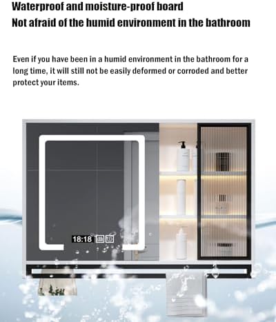 Modern Led Bathroom Mirror Cabinet with Anti-Fog, Dimmable Light & Storage Shelf - Wall-Mounted Vanity Mirror,80x75x12cm-B