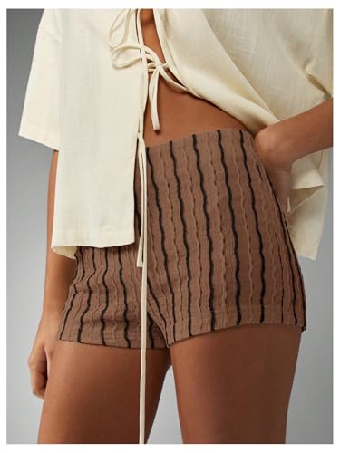 Image of MakeMeChic Women's Summer Crochet Shorts Striped Knit Pajama Micro Mini Shorts Lounge Bottoms