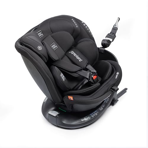 BABYAUTO – Silla de coche KANDA iFix 40-150 Centímetros i-Size – Isofix + Top Tether en base – Giro 360° – A contramarcha hasta 105 Centímetros – 4 reclinados – Reposacabezas ajustable (Jet Black)