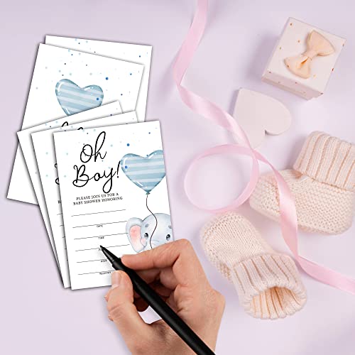 Balloon Elephant Baby Shower Invitation Cards With Envelopes（4" X 6"）-Oh Boy Fill-In Baby Shower Double-Sided Invites, Baby Shower Party Supplies - 25 Sets - C12 #TOP2