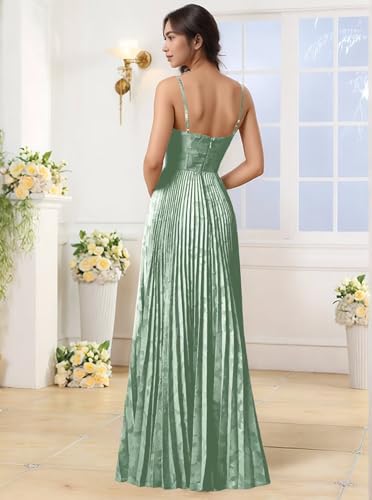 Lace Jacquard Bridesmaid Dresses for Wedding Women's Spaghetti Straps Pleated Formal Dress3