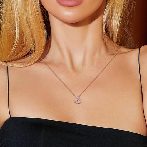 14K Gold Plated Pendant Necklace | 925 Sterling Silver Chain CZ Hypoallergenic Pendant Charms Love Knot Cubic Zirconia Necklace for Women2