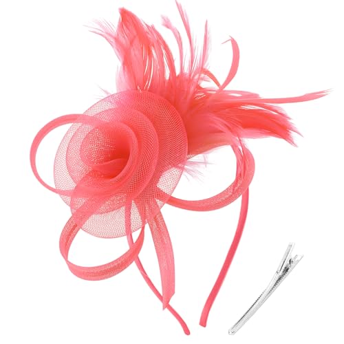 Image of DRESHOW Fascinators Hats for Women Tea Party Fascinator Hats Vintage 50s Headwear Cocktail Wedding Church Derby Hat
