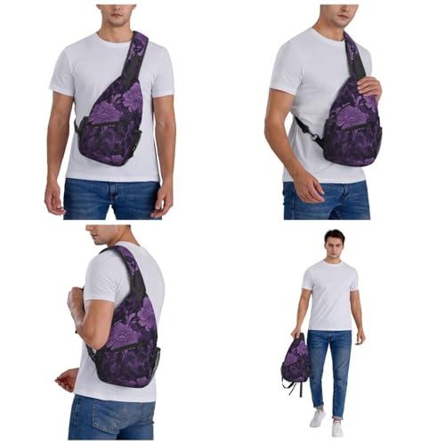 Mochila sling crossbody negra con diseño floral miniatura 6