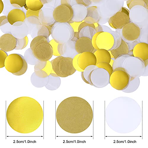 Image of TecUnite White Gold Confetti Round Tissue Paper Table Confetti Dots for Wedding Birthday Party Decoration Arts Craft DIY Scrapbooking, 1.76 oz (2.5 cm)