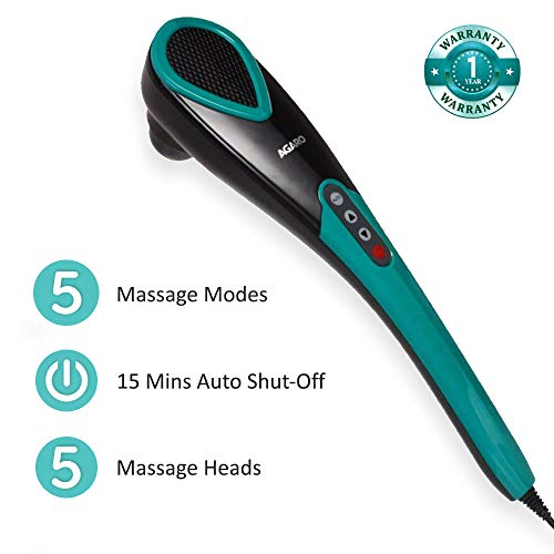 AGARO Comfort Electric Handheld Full Body Hammer Massager with 5 Massage Heads, 5 Mode & 6 Speed Settings for Pain Relief & Relaxation (Green & Black), Back,Leg & Foot view 2