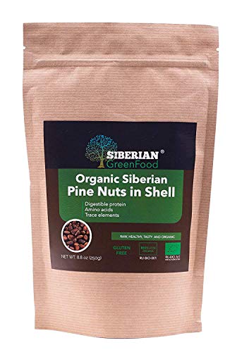 Organic Pine Nuts in Shell from Siberia, Premium Quality 250gr/8.8oz by Siberian Green Food, European organic certificate