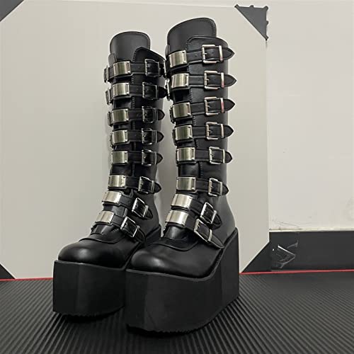 YDYCG Winter Big Size 43 Black Gothic Style Cool Punk Motorcycles Boots Female Platform Wedges High Heels Calf Boots Women Shoes (Color : White, Shoe Size : 7.5)3