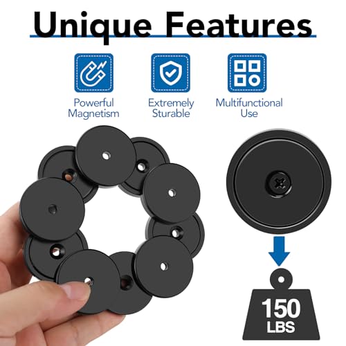 LOVIMAG Magnets,150lb+ Waterproof Strong Neodymium Cup Magnets with Screws for Wall Mounting,Rare Earth Magnets Round Base Disc Magnet with Holes for Holding Tools Lifting, Hanging(Black, 6 Pack)