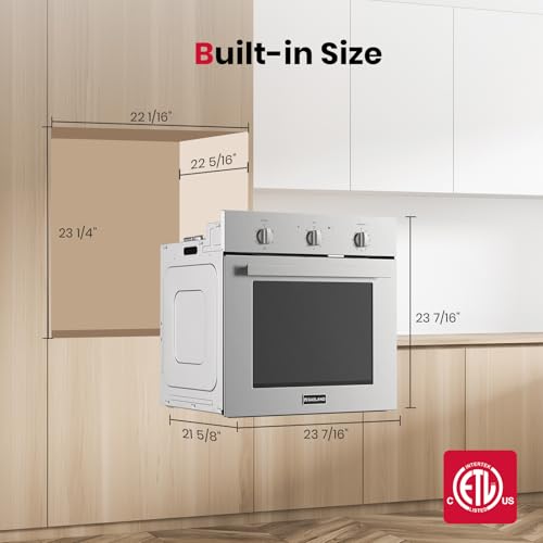 Image of GASLAND 24 Inch Electric Wall Oven with 5 Cooking Modes, 2.79 Cu.ft, 2200W | Knob Control, Removavle Triple-Layer Glass Door, Built-in Oven for Kitchen, Stainless Steel, ETL Certified