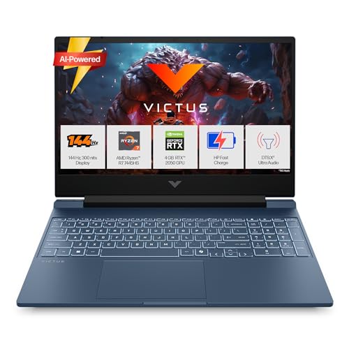 Image of HP Victus, AMD Ryzen 7 7445HS, 4GB RTX 2050, 16GB DDR5(Upgradeable) 512GB SSD, FHD, 144Hz, 300 nits, IPS, 15.6'', Win11, M365* Office24, Blue, 2.29kg, fb3189ax /3122 / 23ax Backlit, Gaming Laptop