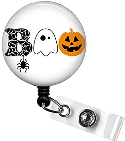Carrete de insignia de Halloween, clip de insignia de calabaza fantasma, lindo soporte de insignia de Halloween, soporte de identificación retráctil
