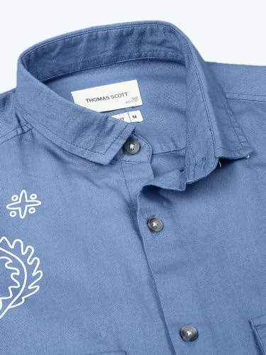 Image of Thomas Scott Men's | Embroidered Printed | Half Sleeve | Regular Fit | 100% Cotton | Double Pocket | Spread Collar | Casual Shirt