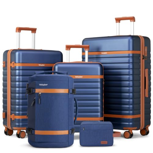 Image of 5 Piece Carry On 28 /24 /20 Inch Luggage Set With Travel Backpack | YKK Zippers, Lightweight Pure PC Suitcase, Silent Spinner Wheels, 22x14x9 Airline Approved, Hardside, TSA Lock