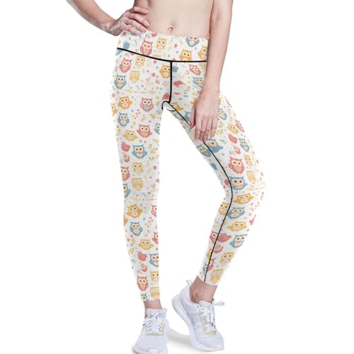 KLL Women's Workout Yoga Leggings Soft Tummy Control Athletic Running Pants Cute Owl Animal Car