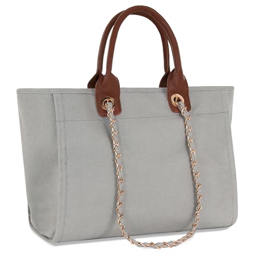Image of Medium Canvas Tote bag for women Casual Shoulder Work Bag Everything Handbag with Removable Chains