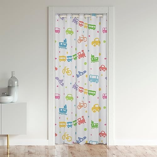 Cortina de puerta de tren de dibujos animados para niños y adultos, acuarela, caricatura, autos, autobuses, aviones, barcos, divisores de habitación, cubierta de cortina para privacidad, vehículos