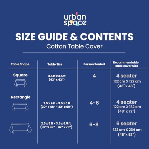 Image of Urban Space 100% Cotton Dining Table Cover 4 Seater, Printed Cotton Table Cloth for Center Table, Table Cover with Tassels (Yellow Star, 4 Seater - 48 inch x 72 inch)
