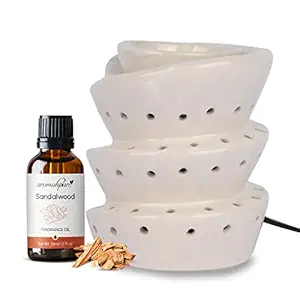 Aromahpure White Electric Ceramic Spiral Diffuser 15 ml Fragrance Oil | White Sandalwood | Scented Diffuser | Elegant Diffuser for Home, Mandir, Office, Desk Decoratives, Gifting
