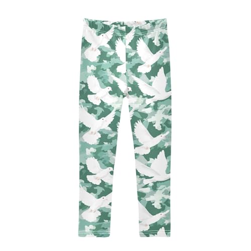 White Pigeon Green Camouflage Girls Leggings Soft Stretch Workout Yoga Dance Pants for Kids Casual Tights