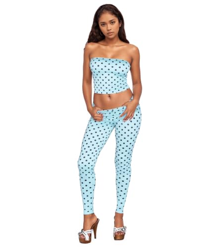 PORRCEY Women Sexy Polka Dots Tube Top Low Waist 2 Piece(6020,L Blue,XL)