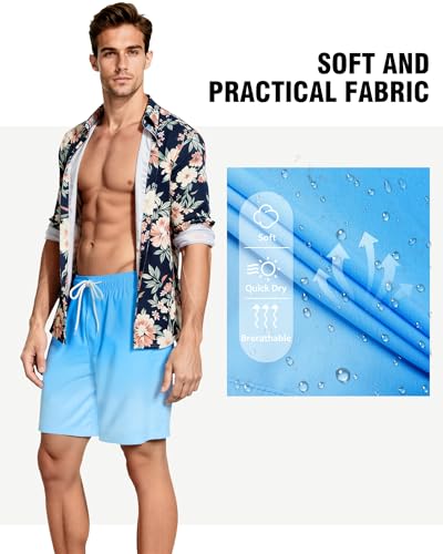 Image of Mens Swim Trunks with Compression Liner 2 in 1 Quick Dry Swimming Shorts Swimwear Bathing Suits with Pockets